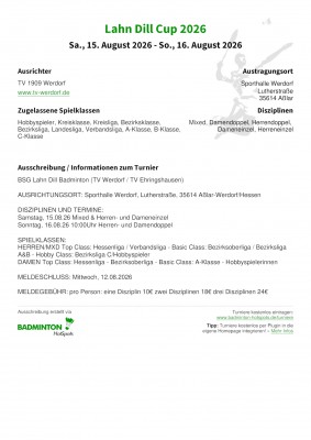 Ausschreibung Lahn Dill Cup 2026