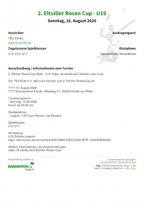 Ausschreibung 2. Eltviller Rosen Cup - U19