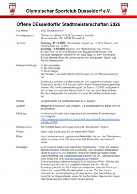 Ausschreibung Offene Düsseldorfer Stadtmeisterschaften 2026