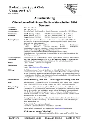 Ausschreibung Stadtmeisterschaften Unna 2014