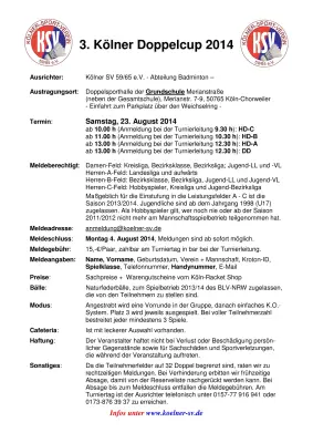 Ausschreibung 3. Kölner Doppelcup 2014