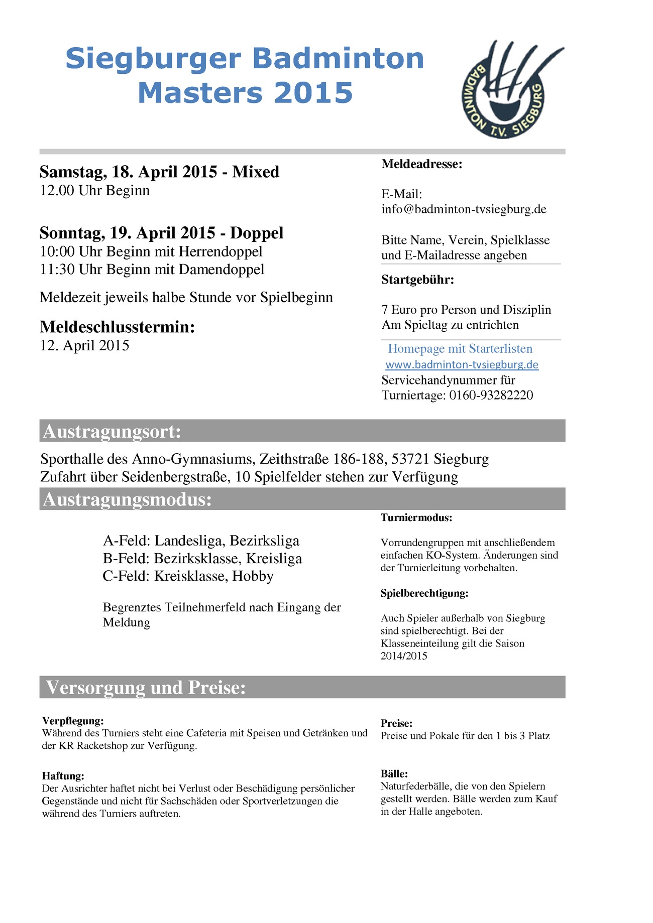 Ausschreibung Siegburg Masters 2015