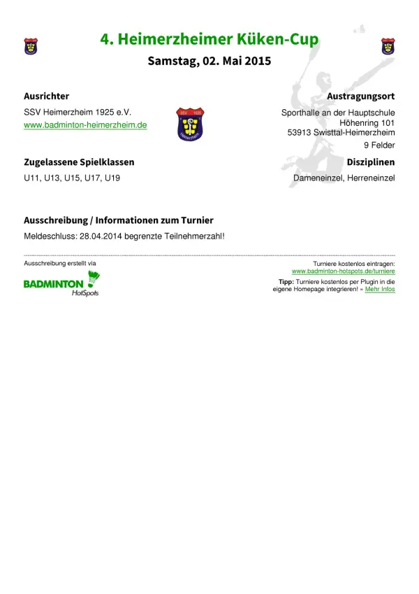Ausschreibung 4. Heimerzheimer Küken-Cup