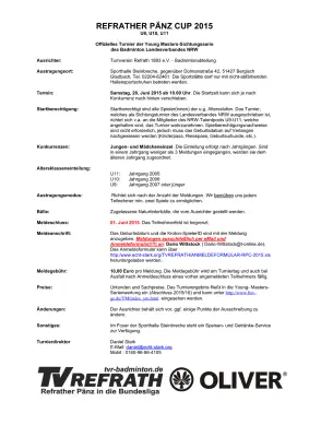 Ausschreibung Refrather Pänz Cup 2015