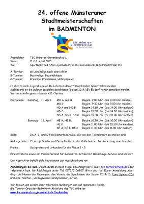 Ausschreibung 24. offenen Münsteraner Stadtmeisterschaften