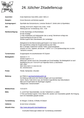 Ausschreibung 24. Jülicher Zitadellencup