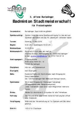 Ausschreibung 5. offene Burladinger Stadtmeisterschaften