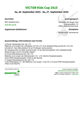 Ausschreibung VICTOR Kids Cup 2015