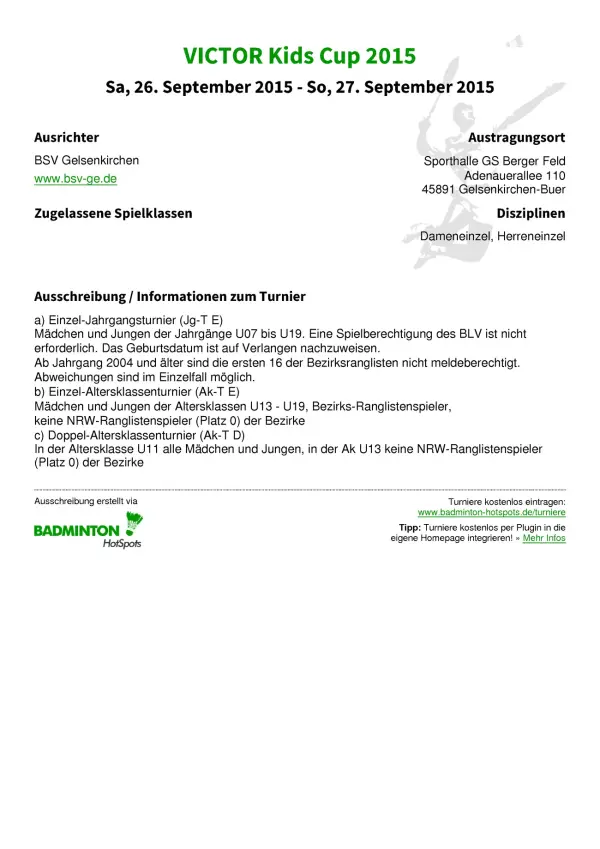 Ausschreibung VICTOR Kids Cup 2015