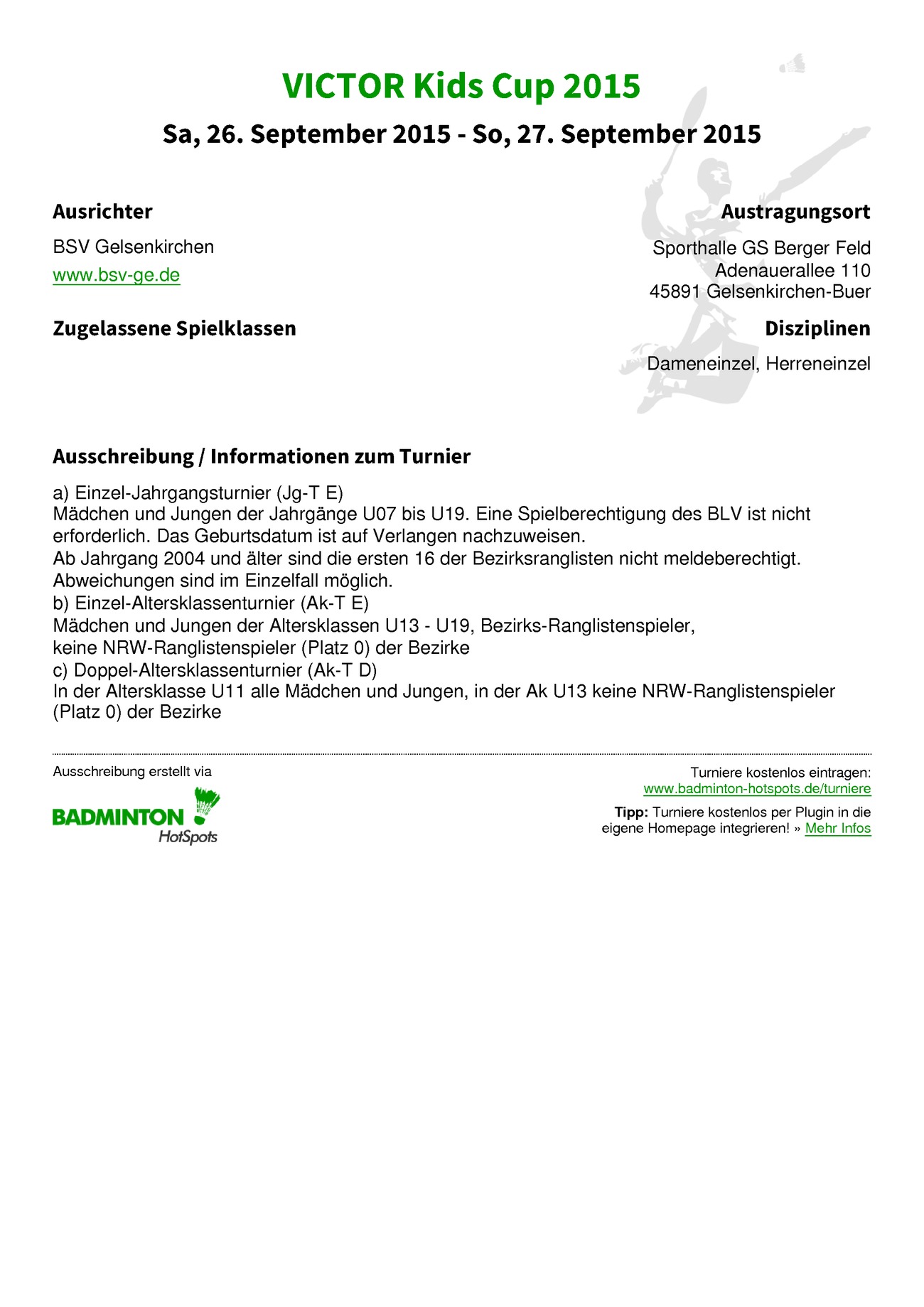 Ausschreibung VICTOR Kids Cup 2015