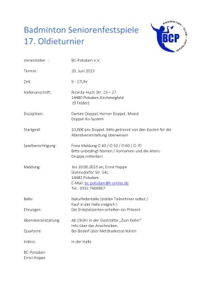 Ausschreibung 17. Oldieturnier