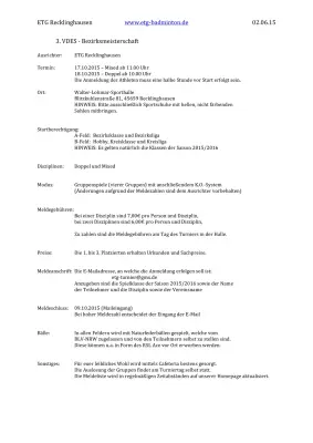 Ausschreibung 3. VDES-Bezirksmeisterschaften