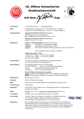 Ausschreibung 18. Offene Ochsenfurter Stadtmeisterschaft mit dem s´Käferle-CUP 2015