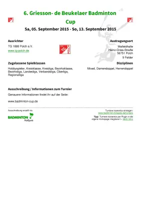 Ausschreibung 6. Griesson- de Beukelaer Badminton Cup