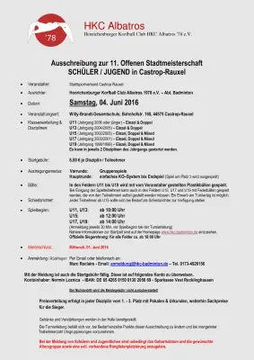 Ausschreibung 11. Offene SCHÜLER & JUGEND-Stadtmeisterschaft CASTROP-RAUXEL