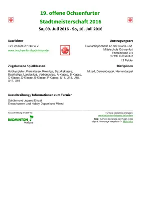 Ausschreibung 19. offene Ochsenfurter Stadtmeisterschaft 2016