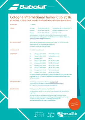 Ausschreibung Cologne International Junior Cup - 60. Kölner Juniorenstadtmeisterschaften -