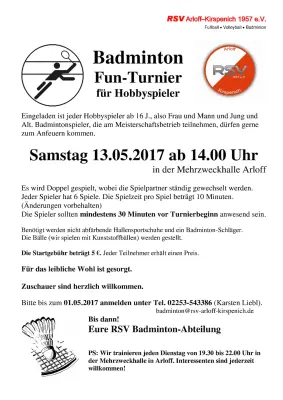 Ausschreibung Fun Turnier für Hobbyspieler