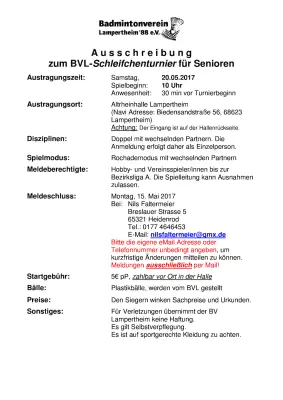 Ausschreibung BVL - Schleifchenturnier 2017