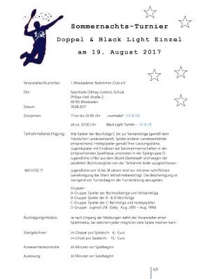Ausschreibung Blcklight Sommerturnier 1.WBC