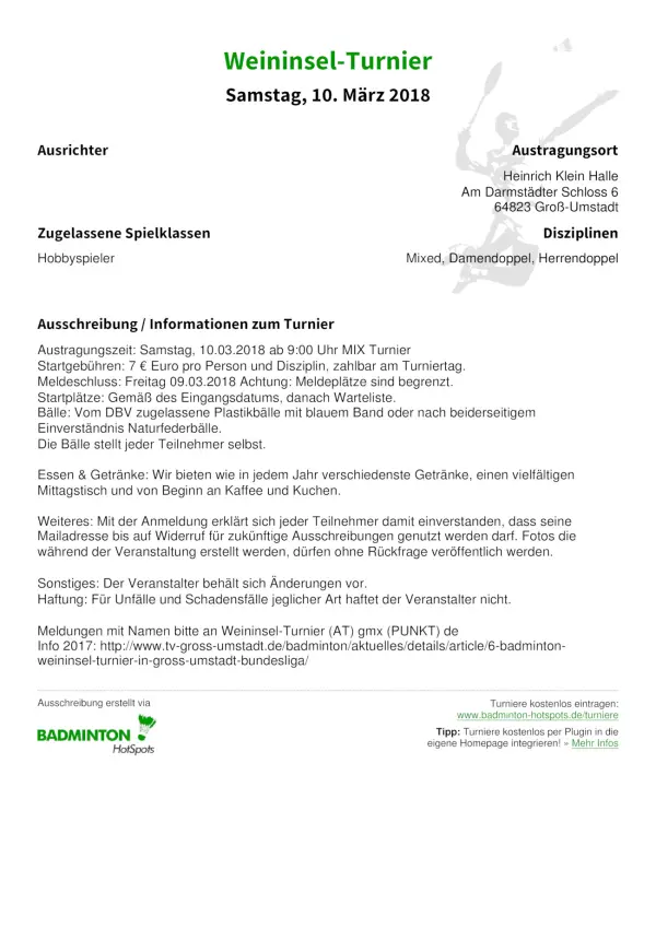 Ausschreibung Weininsel-Turnier