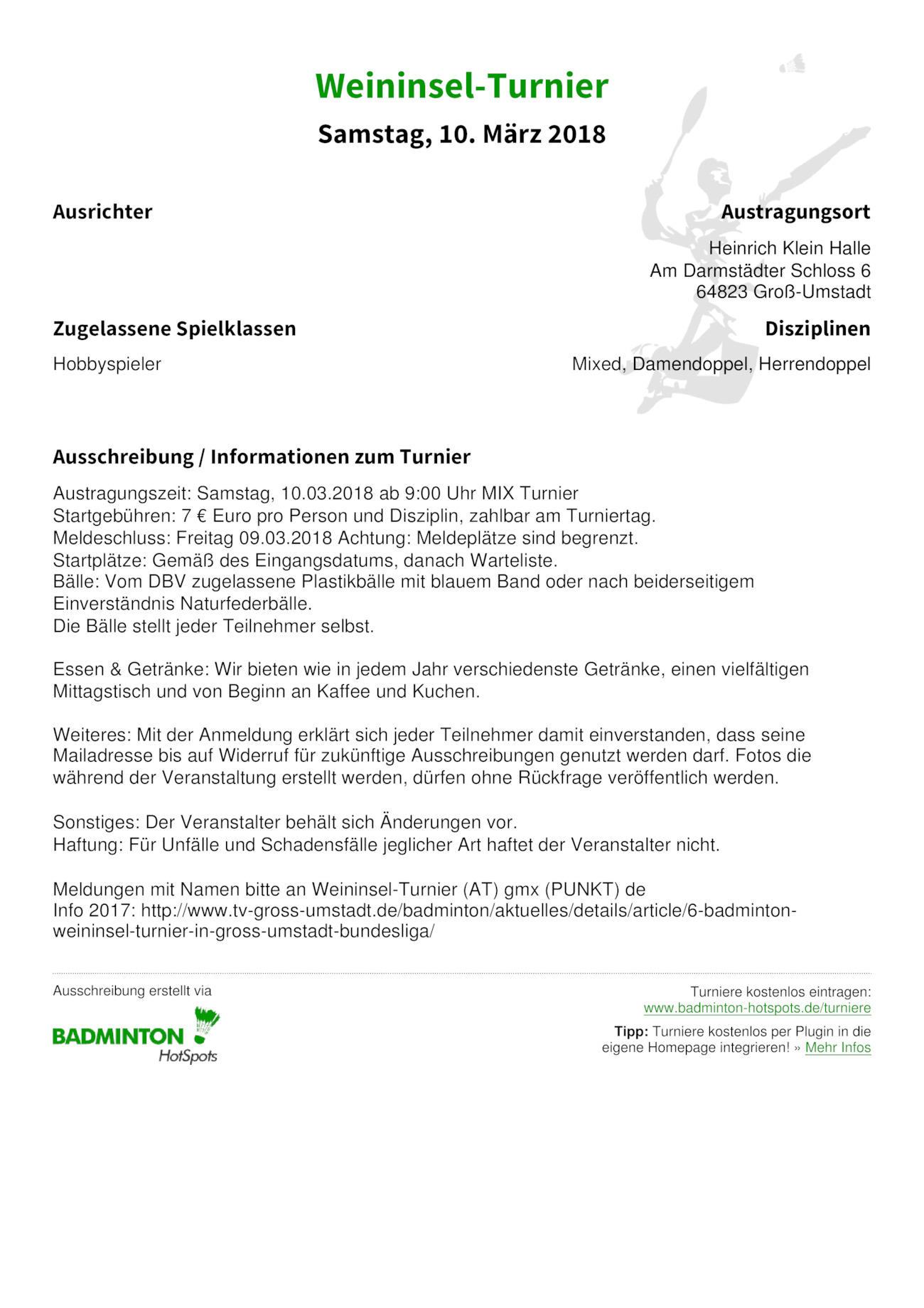 Ausschreibung Weininsel-Turnier