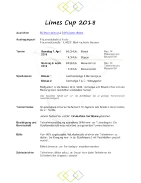 Ausschreibung Limes Cup 2018