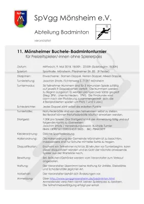 Ausschreibung 11. Mönsheimer Buchele-Badmintonturnier 2018
