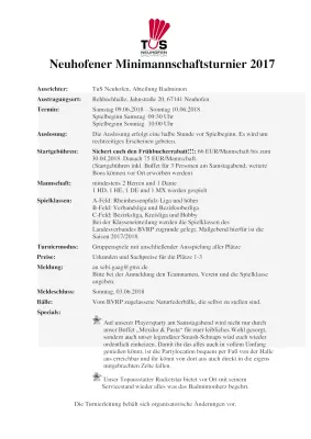 Ausschreibung Neuhofener Minimannschaftsturnier