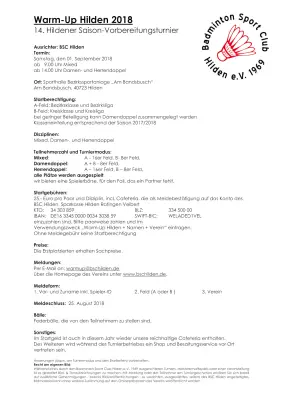 Ausschreibung Warm-Up Hilden 2018