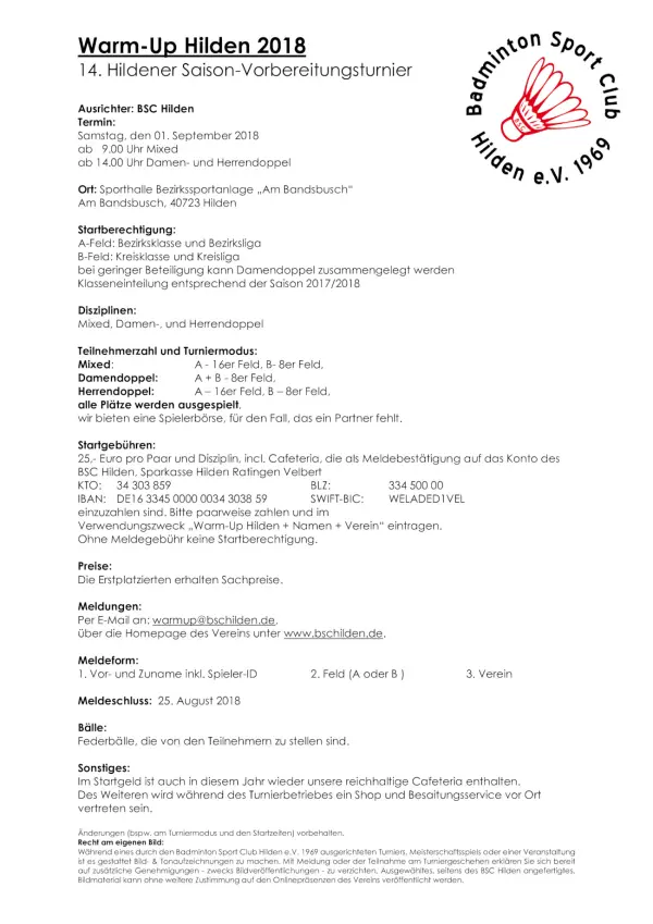 Ausschreibung Warm-Up Hilden 2018