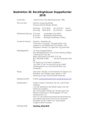 Ausschreibung 30. Recklinghäuser Doppelturnier