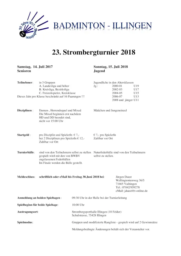 Ausschreibung 23. Strombergturnier 2018