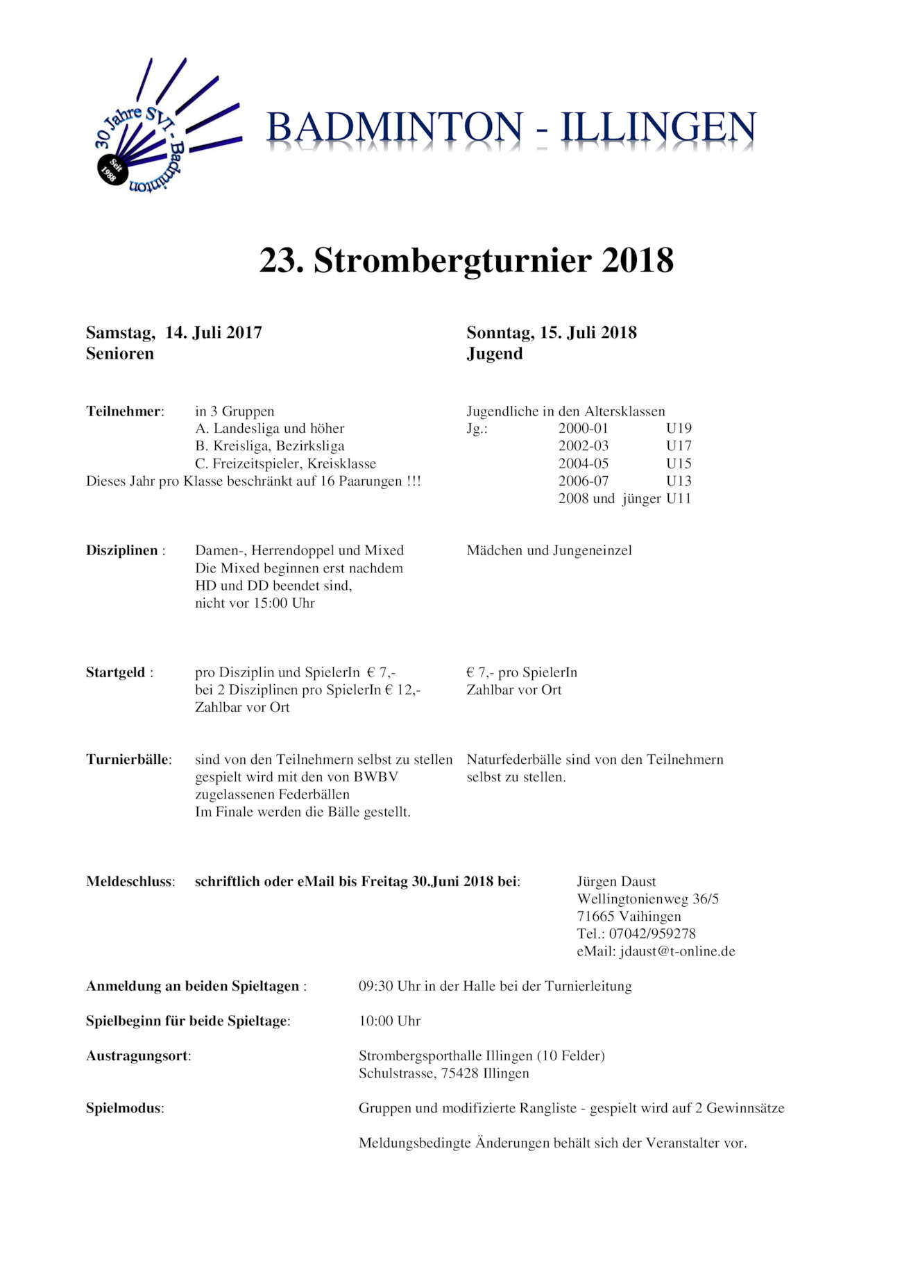 Ausschreibung 23. Strombergturnier 2018