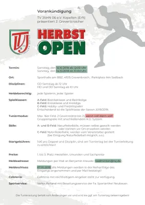 Ausschreibung 2. Grevenbroicher Herbst Open
