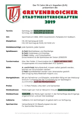 Ausschreibung Grevenbroicher Stadtmeisterschaften 2019