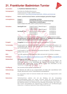 Ausschreibung 21. Frankfurter Badminton Turnier