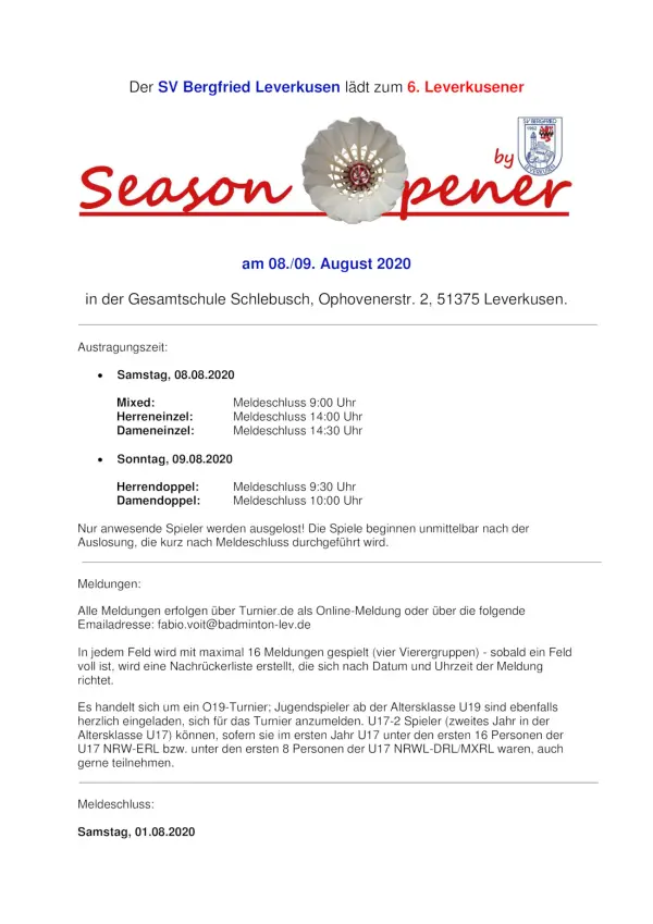 Ausschreibung 6. Season Opener Leverkusen