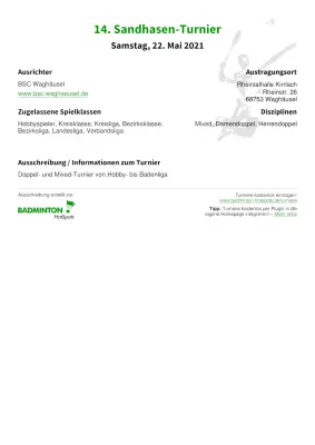 Ausschreibung 14. Sandhasen-Turnier