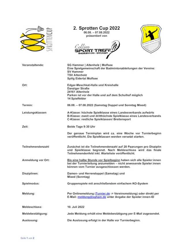 Ausschreibung 2. Sprotten Cup