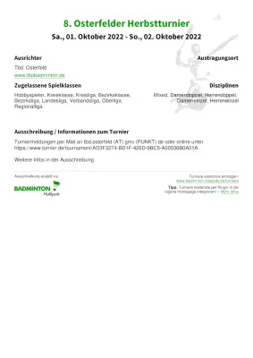 Ausschreibung 8. Osterfelder Herbstturnier
