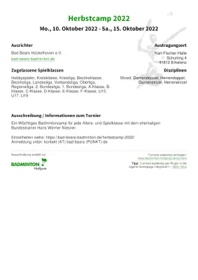 Ausschreibung Herbstcamp 2022