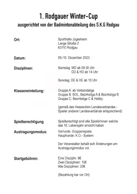 Ausschreibung 1. Rodgauer Winter-Cup
