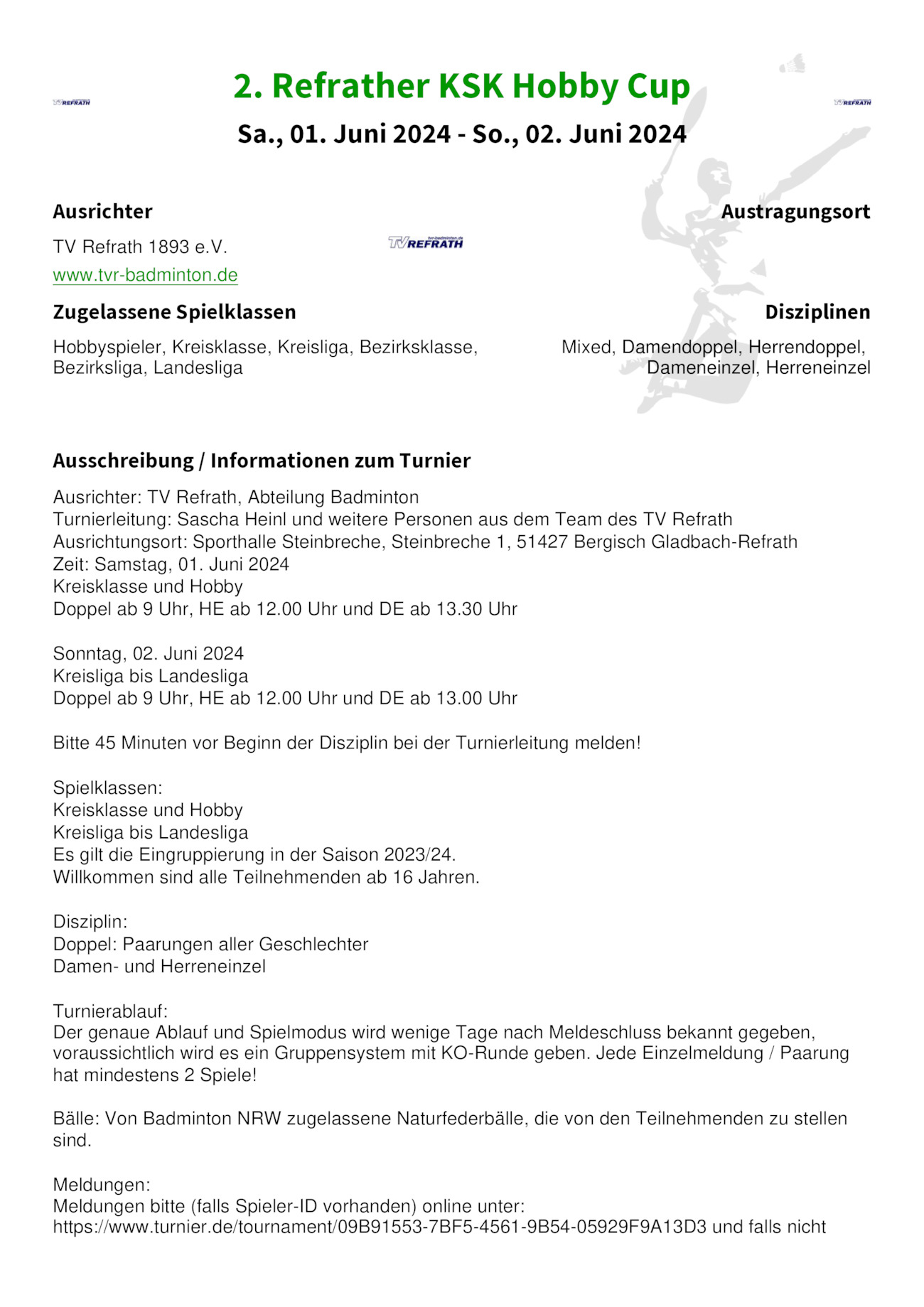 Ausschreibung 2. Refrather KSK Hobby Cup