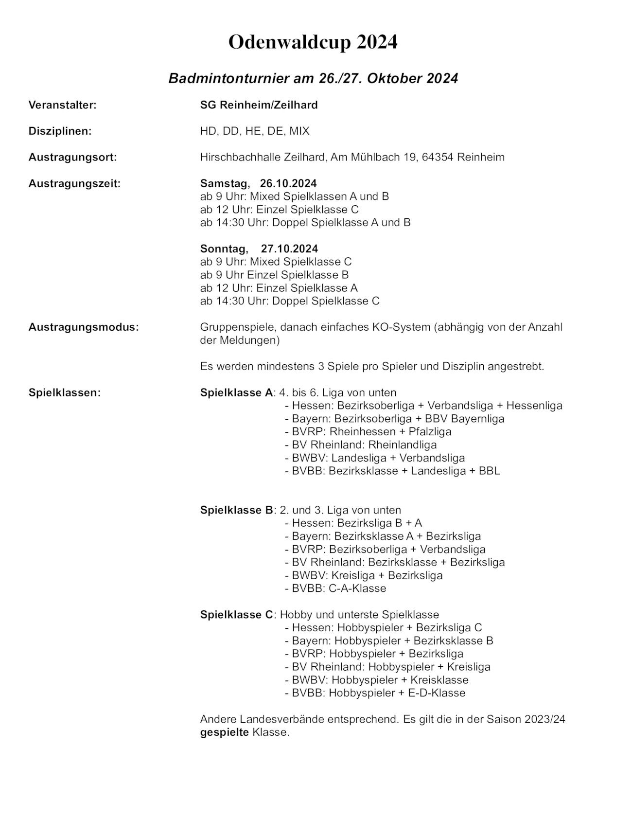 Ausschreibung Odenwaldcup 2024