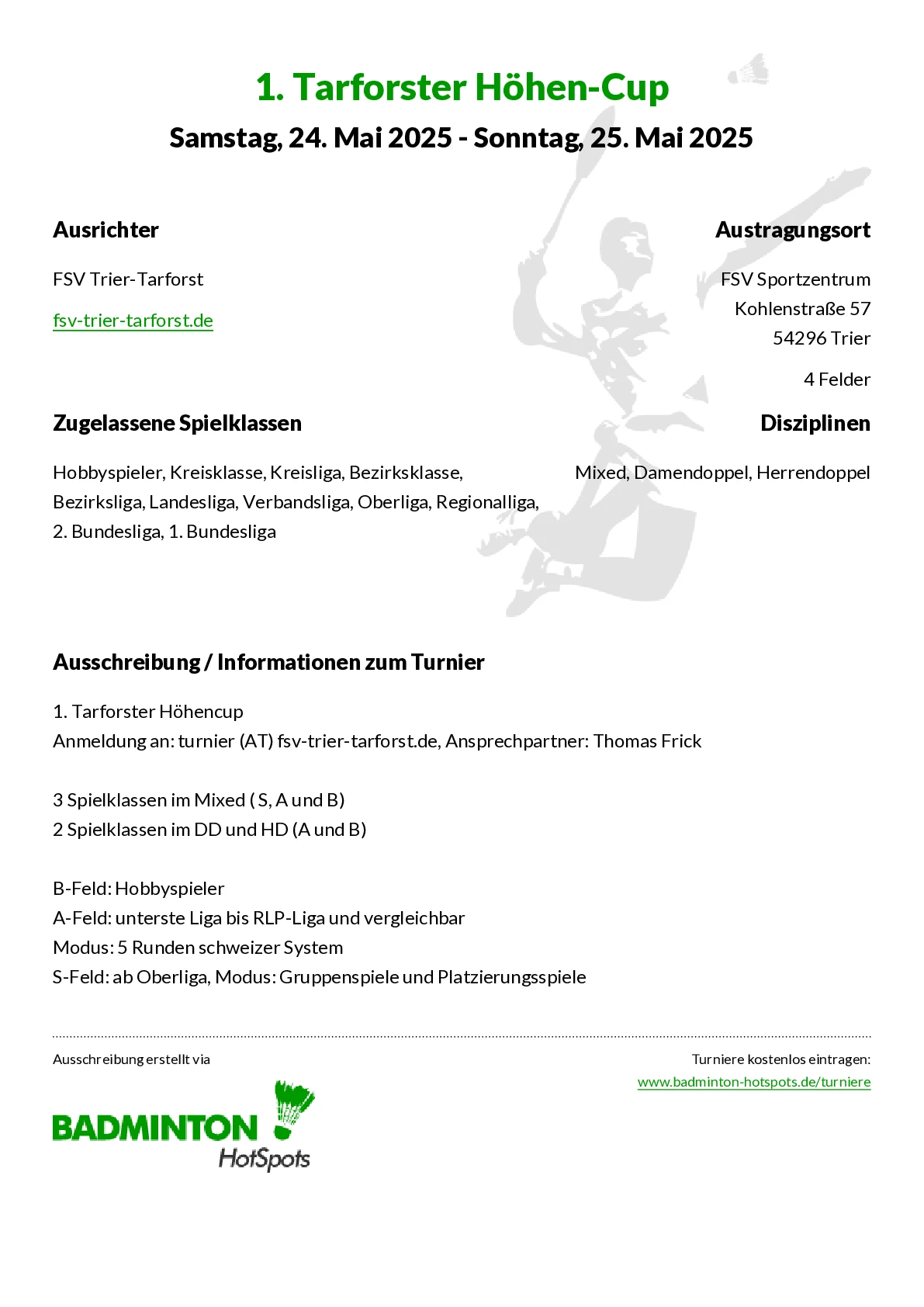 Ausschreibung 1. Tarforster Höhen-Cup