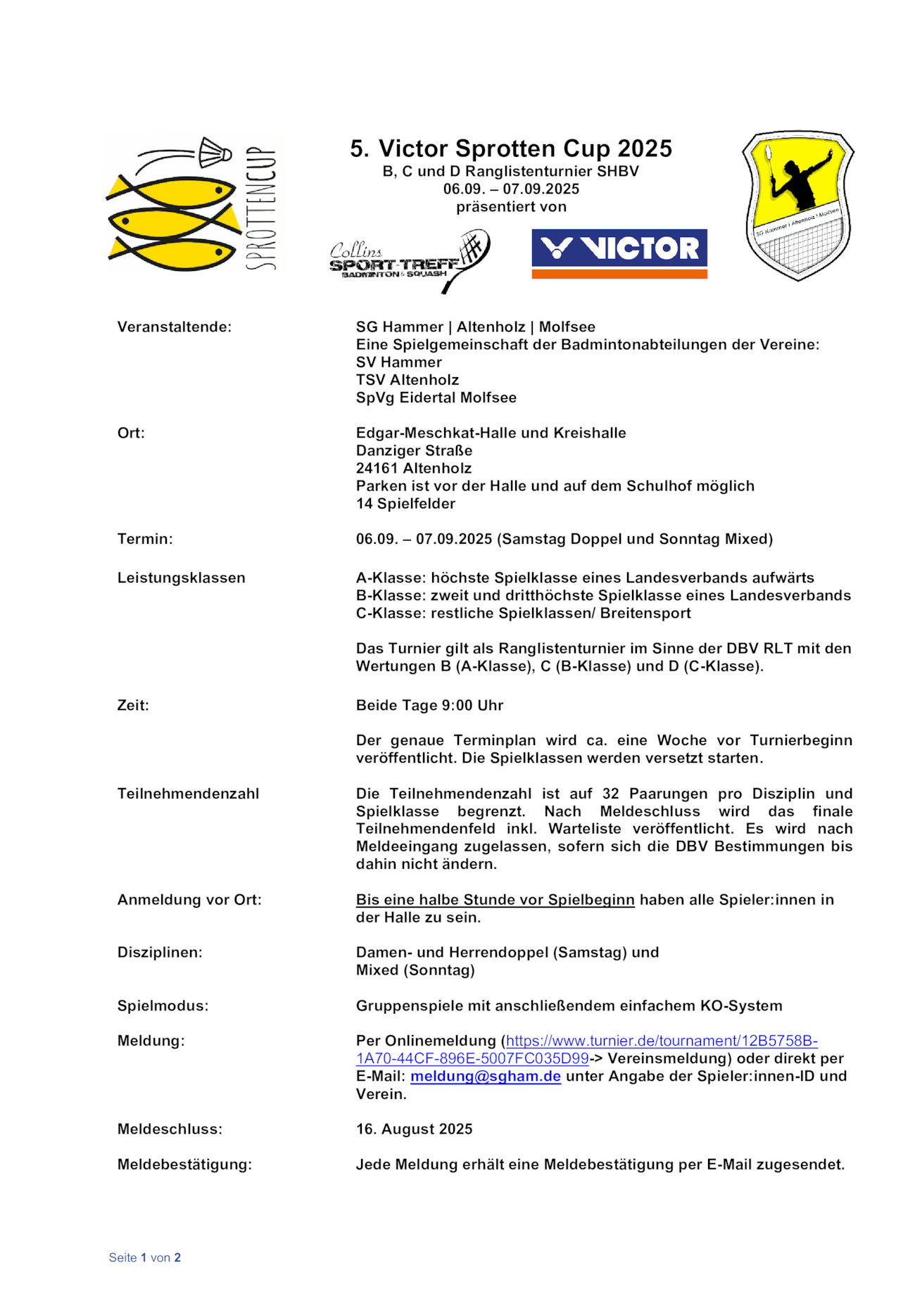 Ausschreibung 5. VICTOR Sprotten CUp