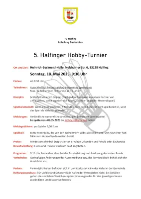 Ausschreibung 5. Halfinger Hobby-Turnier