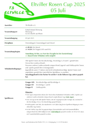 Ausschreibung Eltviller Rosen Cup 2025 - Erwachsene O19