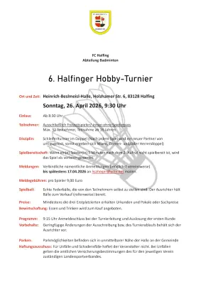 Ausschreibung 6. Halfinger Hobby-Turnier